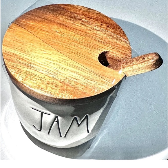 New RAE DUNN Artisan Collection "JAM" Cellar Jar Wood Lid & Spoon By Mag… - Picture 3 of 8
